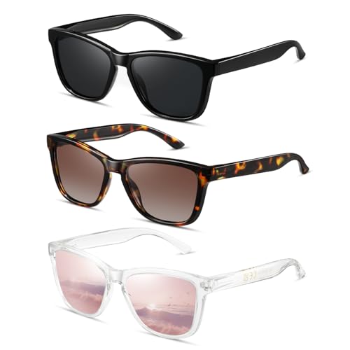 MASDUN Retro Polarized Sunglasses for Women Trendy Classic Sun Glasses (3 Pack)