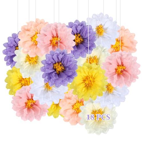 18 Piezas Flores de Papel, Colorida Pompones Papel Decoración, 12 Pulgadas Pompones Fiesta para Bodas, Fiestas de Cumpleaños, Graduaciones, Jardines