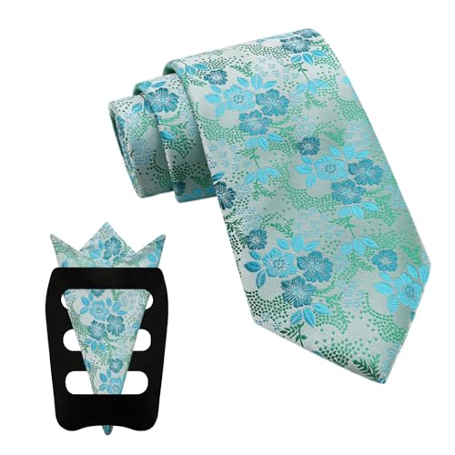 Image of Mantieqingway Floral Ties for Men, 3pcs /set Neck Tie Pocket Square Holder Set for Wedding Business Prom Party Usual