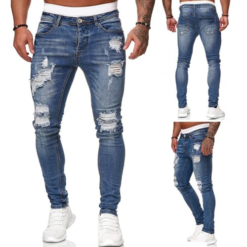 Men's Slim-fit Jeans with Elastic Holes and Pockets Y2k Hip-hop Pencil Pants with Skinny Pants4