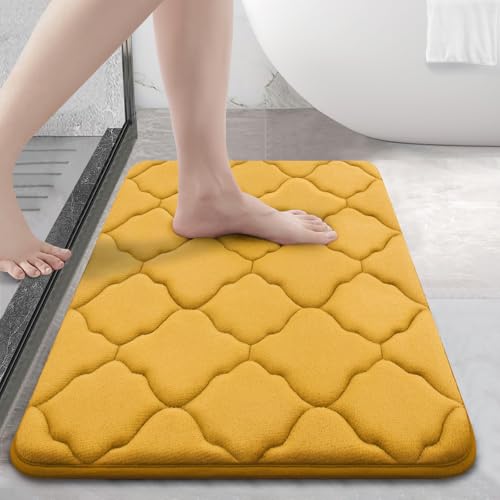 OLANLY Memory Foam Bath Mat Rug 24x16, Ultra Soft and Absorbent Bathroom Rugs, Non-Slip, Comfortable, Machine Washable Bath Carpet for Bathroom Floor, Tub, Shower and Home Decor Accessories, Yellow