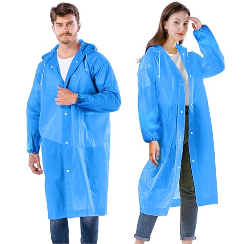 AOKITO Chubasquero para Mujeres y Hombres - Poncho Impermeable Reutilizable, Poncho de Lluvia de Material EVA Transpirable para Senderismo, Ciclismo, Camping y Viajes (Azul)