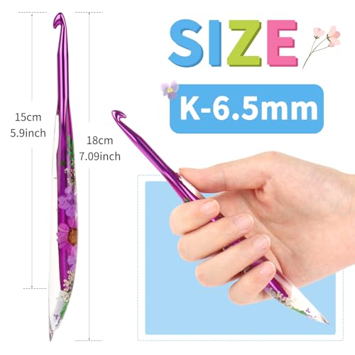 Image of Coopay Crochet Hooks, 6.5mm Ergonomic Crochet Hook with Floral Plastic Grips, Stylish and Unique, Ideal for Crocheting Blankets, Dolls, Shawls, Hats, Scarves (K-6.5mm)