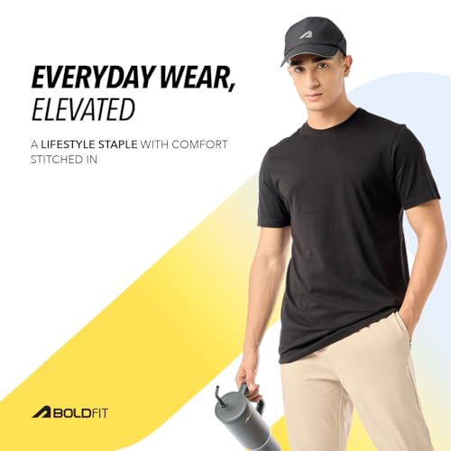 Image of Boldfit Tshirt for Man, Crew Neck Regular Fit Mens Tshirt, Half Sleeves Plain Soft Cotton Blend T Shirt, Breathable Everyday Comfort, Timeless Style & Fade-Resistant Fabric Ideal for All Body Types