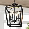 BrightHome Farmhouse Chandelier 4-Light, Black Pendant Light Fixture Ceiling Hanging for Kitchen Island Dining Room, Lantern Industrial Lighting with Metal Cage Adjustable Height for Entryway Foyer