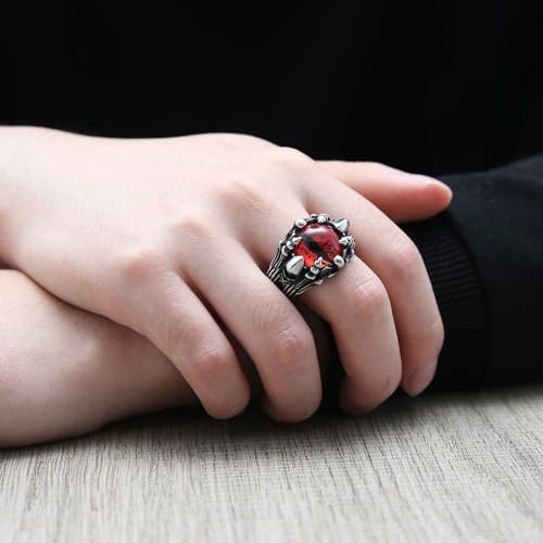 HZMAN Devil's Eye Ring for Men Biker Stainless Steel Gothic Punk Demon Claw Evil Eye Ring Halloween Jewelry Gift3