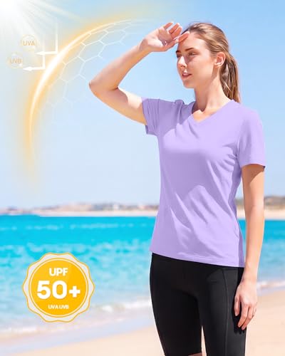 Image of Runhit Womens Workout Tops Short Sleeve UPF 50+ Athletic Sun Shirts Quick Dry V Neck T-Shirt Moisture Wicking Gym Hiking Tee
