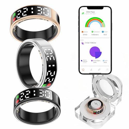 Smartia – Anello Intelligente Con Schermo Touch, Modello 2026 App Inclusa, Ring Uomo E Donna, Anello Attività Fitness E Controllo Della Salute, Monitoraggio Del Sonno (Argento, 11)