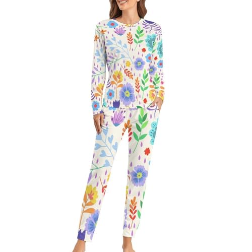 Pyjama femme haut de gamme à manches longues ensemble imprimé floral violet sleepwear chic