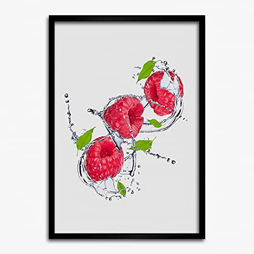 Peinture cadre en bois moderne 50x70 cm Tulup framboises pour salon et cuisine