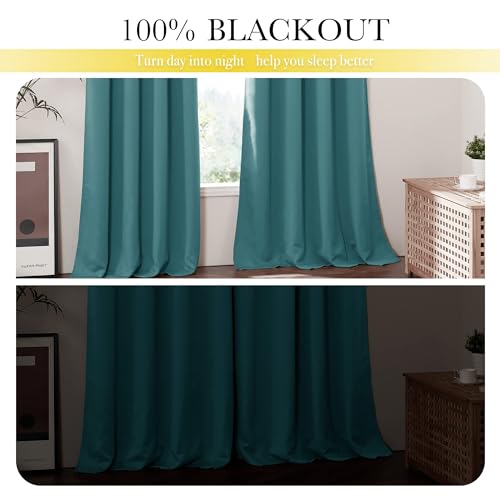Image of NICETOWN 100% Blackout Warm Curtains for Winter, Thermal Insulated Lined Curtains for Nursery Room, Noise Reducing and Cold Blocking Drapes for Kis' Room Windows (Set of 2, Cyan Green, W42 x L63)