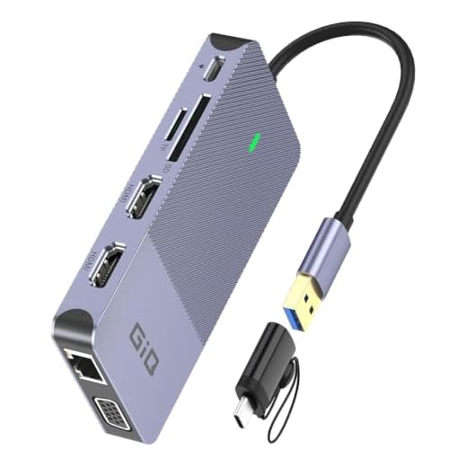 USB Docking Station GIQ USB C hub USB 3.0 to Dual HDMI VGA Adapter Triple Display USB C Laptop Docking Station Dual Display Compatible with MacBook M1 USB Dock-Grey