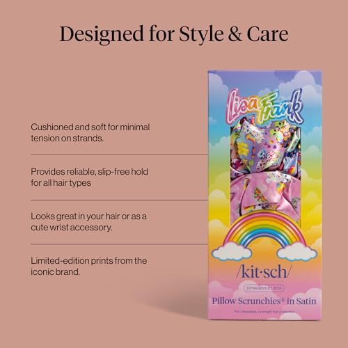 Image of Lisa Frank x Kitsch Pillow Satin Scrunchies for Women - Hair Ties No Damage, No Crease Hair Accessories | For Day or Night Use | Ideal Gifts for Women - 2pcs