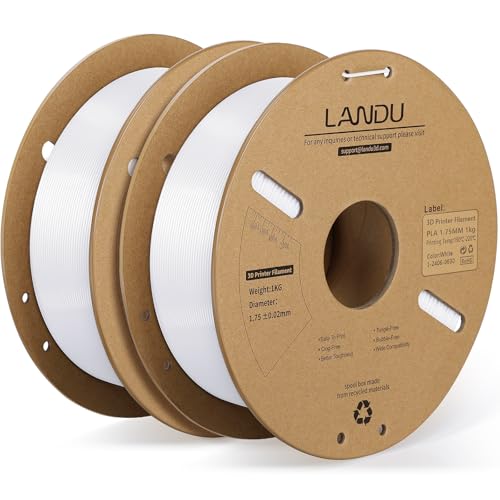 LANDU PLA Filament White 1.75mm 2kg,2PC 1kg 3D Printer Filament Cardboard Spool(2.2lbs), Dimensional Accuracy +/- 0.02mm, Neatly Wound PLA 3D Printing Filament, White