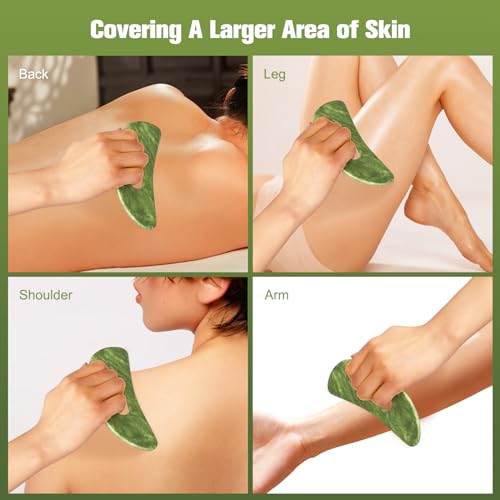 Image of Jade Stone Gua Sha Massage Tool Set Larger Guasha Board with Handle Muscle Scraping Massage Tools Facial Anti Cellulite Spa Acupuncture Tools for Back Neck Face Leg Massage, Lymphatic Drainage
