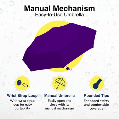 Weather Station Mini Rain Umbrella, Ultra Lite Manual Folding Umbrella, Windproof, Lightweight And Packable For Travel, Full 42 Inch Arc, Purple #TOP2