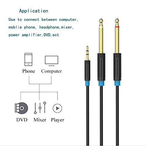 EVNSIX 6FT 1/8" 3.5mm Male TRS to Dual 1/4"(2x6.35mm) Male TS Mono Y-Cable Splitter Cord for Apple iPhone,Guitar, Laptop, Amplifier, Microphone