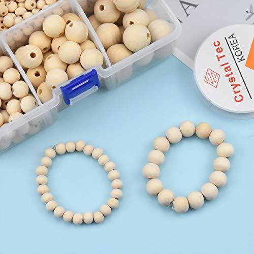 1105 Pcs Wooden Beads for Crafts, Natural Round Wooden Beads 6mm 8mm 10mm 12mm 16mm 20mm, Assorted Wood Beads Set with Elastic Beading Cord Invisible Nylon Thread for DIY Jewelry Macrame Making