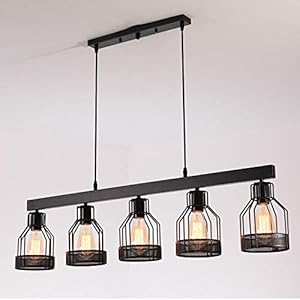 Vintage industriële stijl plafond hanglamp opknoping kroonluchter retro zwart ijzerkooi ronde lampenkap plafondlamp…