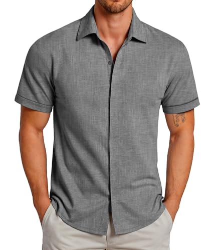 GLESTORE Hemd Herren Kurzarm Sommerhemd Hemden Freizeithemden für Männer Kurzarmhemd Grau XL GLESTORE Hemd Herren Kurzarm Sommerhemd Hemden Freizeithemden für Männer Kurzarmhemd Grau XL
