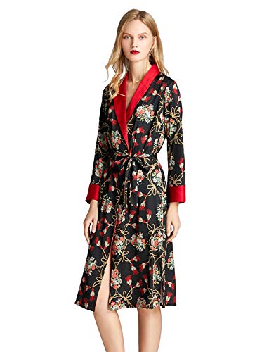 ZAPZEAL Peignoir Long Matin pour Femme Vêtements de Nuit Vêtements de Nuit Vêtements V Col V Noir - Rouge - X-Large Cover