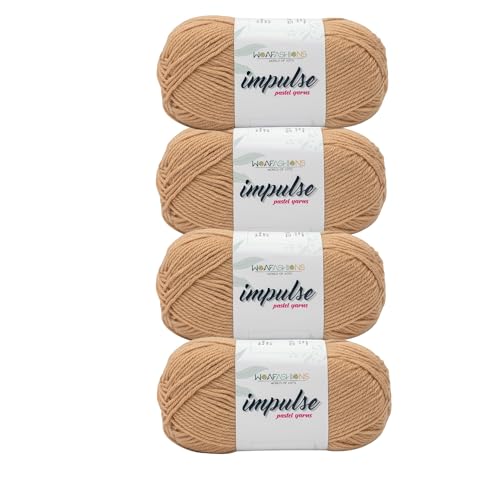 Image of WOAFashions Impulse Hand Knitting & Crochet Yarn, Premium Acrylic, 4 : Medium (Dark Beige) (4x100gms / 14.1oz)