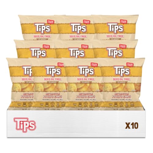 Image of TIPS Potato Chips - Classic Sea Salt - Snack Pack - Tallow Cooked - Seed Oil Free & Gluten Free - Kettle Style Potato Chips Made with Potatoes, Beef Tallow, and Sea Salt - 10 Pack, 1.75 Ounce Each