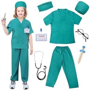 TonStyle Kinder Arzt Kittel Set, Unisex Arzts Outfit für Partys, Rollenspiel-Halloween-Kostüme für Kinders, OP-Arzt mit Zubehör für Kinder von 3–10 Jahren (S)