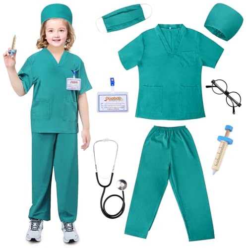 TonStyle Costume de Médecin pour Enfants, Ensemble de Blouse de Médecin Costume Enfant Garcon avec Accessoires, Costume d'Halloween, Jouet D'Imitation et Cadeau pour Enfants Fille dès 3 Ans (M)