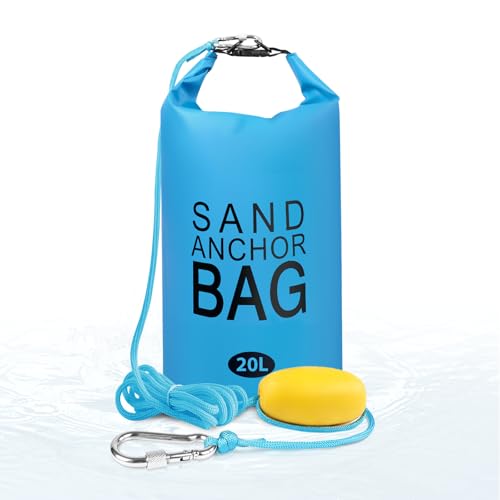 Phoncoo 20L Sand Anchor Bag, 2 in 1 Jet Ski Anchor Kit for Float with Adjustable Buoy, Waterproof Dry Bag for Jetski, Kayak, Boat, Water Sports - Blue