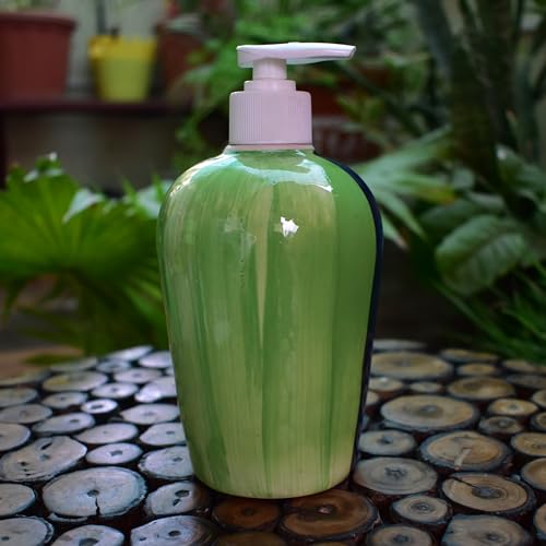 Image of Ceramic Liquid Soap Dispenser, 450 ml, Camo Green | Refillable Pump Bottle for Hand Wash, Lotion, Shampoo & Kitchen Use, 2 Pieces