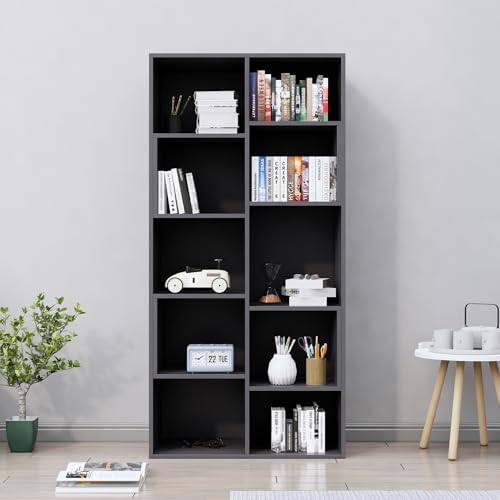 Image of Bniture 10 Tier Engineered Wood Open Book Shelf Wooden Bookshelf for Home, Kids Room & Study Room | Multipurpose Free Stand Corner Book Organizer for Library Room, Office | Slate Grey