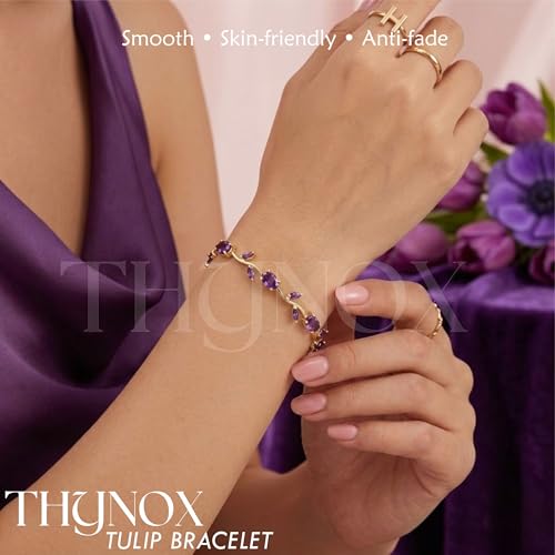 Image of THYNOX Tulip Bracelet for Women Stylish | Gold Plated Crystal Floral Jewellery | Adjustable Chain Wrist for Women & Girls Stylish | Elegant Tulip Bracelet for Women, Party & Daily Wear Accessory