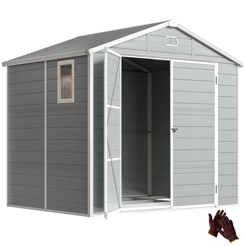 Outsunny Gerätehaus 4,1m², Geräteschuppen mit Satteldach, 240 x 190 x 228 cm, Kunststoff Gartenchuppen mit Abschließbar Tür Belüftungsöffnung...