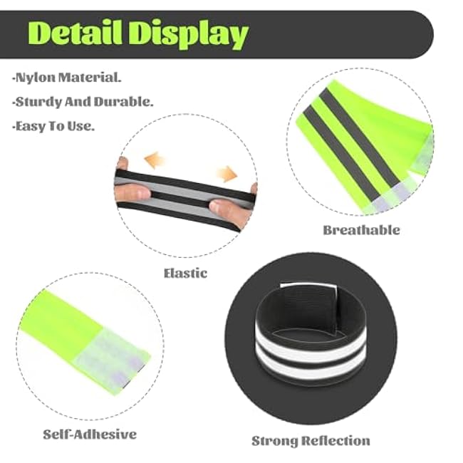 6Pcs High Visibility Reflective Bands, Elastic Ankle Straps Wristbands Reflective Arm Bands for Night Walking Reflective Gear for Bike Pants Cuff Clip Cycling Running Jogging Outdoors Hiking