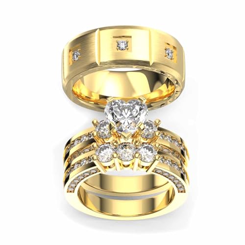 TWO RINGS His Hers Wedding Ring Sets Couples Rings Women's 18k Yellow Gold White CZ Wedding Engagement Ring Bridal Sets & Men's Titanium steel Wedding Band RINGS