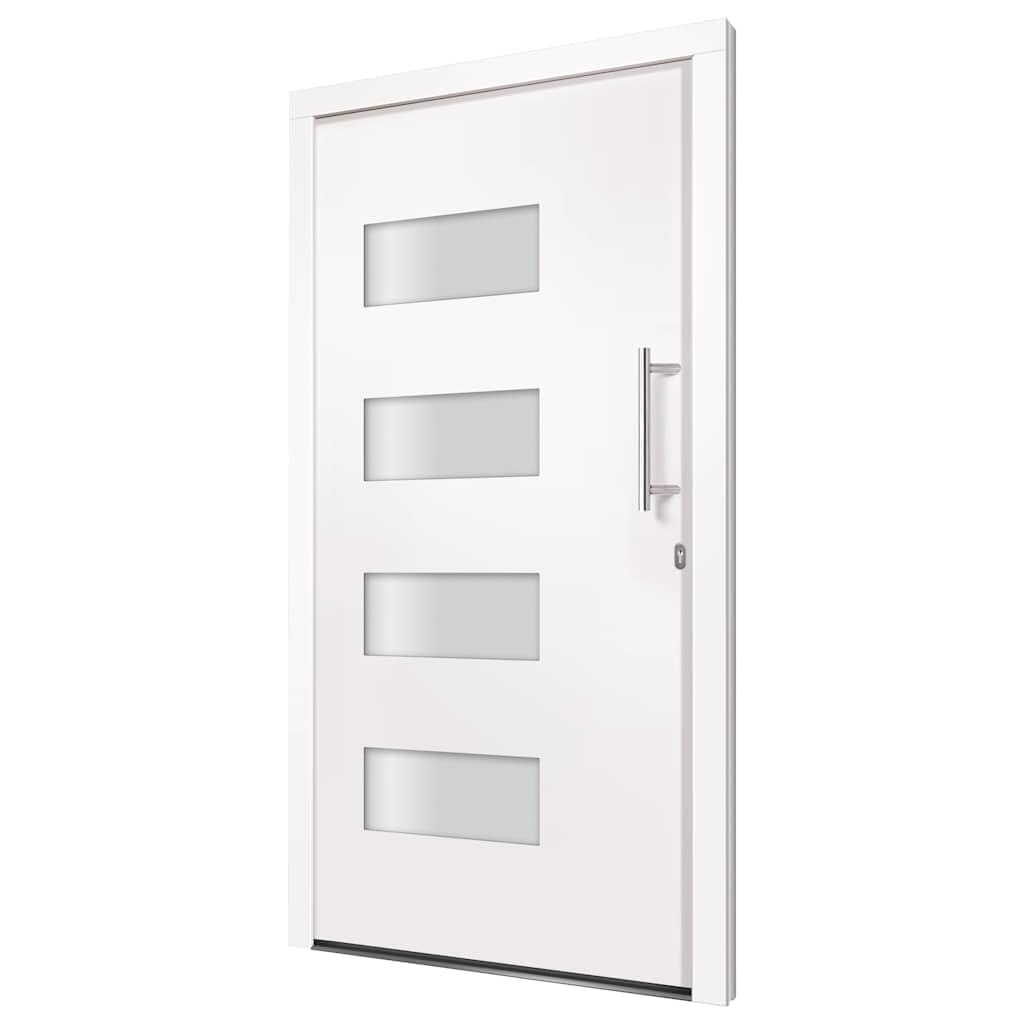 Haustür Aluminium und PVC Weiß 100x200 cm, Sicherheitstür mit 5-fach Verriegelung, Wärmedämmung, Schallschutz, Isolierverglasung, inklusive Zarge, Rahmen, Schloss, ideal für Neubau