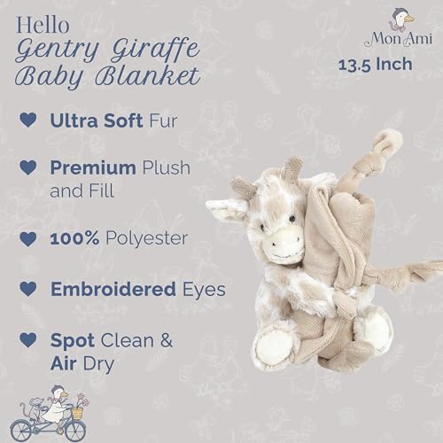 Image of MON AMI Gentry The Giraffe Plush Lovey | 13.5-Inch Knotted Security Blanket | Soft Comfort Toy for Babies | Perfect Newborn Essential for Birthdays & Baby Showers