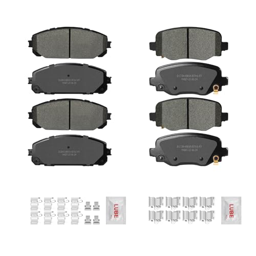 Ceramic Front and Rear Disc Brake Pads Kit with Hardware fit for Cherokee 2023 2022 2021 2020 2019 2018 2017 2016