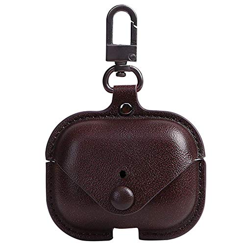 Image of Genuine Leather Case Compatible with AirPods Pro 3rd Gen (2025), VOMA Protective Cover for Apple AirPods Pro 3 Wireless Charging Case with Keychain and Snap Lock Chocolate Brown