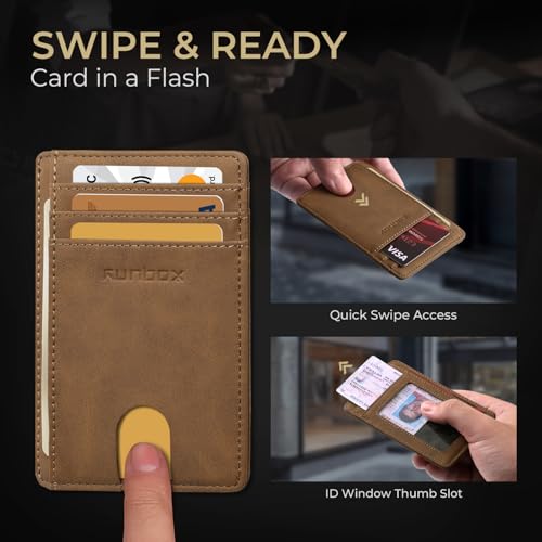 Image of RUNBOX Slim Minimalist Front Pocket RFID Blocking Leather Wallets for Men and Women Card Holder Wallets Gifts for men