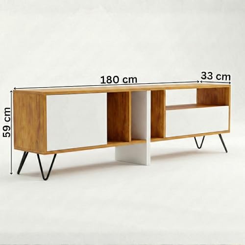 Image of FFO TV Unit 180 cm 6ft | TV Unit 75 Inch+ for Living Room | TV Cabinet with Storage | TV Console Unit for 43, 55, 65, 75 Inch TVs | (DIY) Coach Wood & White.