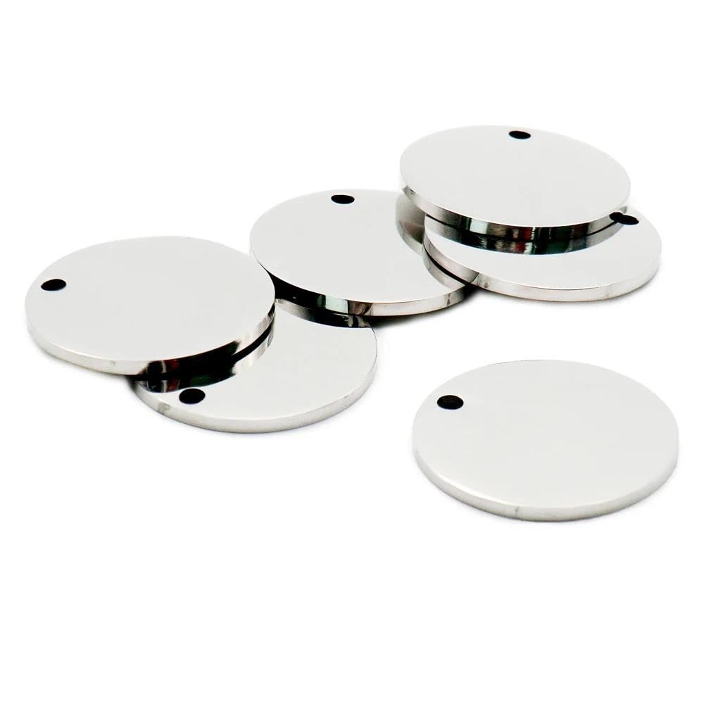 Wholesale Lot de 100 pendentifs ronds vierges en acier inoxydable pour animal domestique, plaque d'identification pour animal domestique, bleu, 35 mm