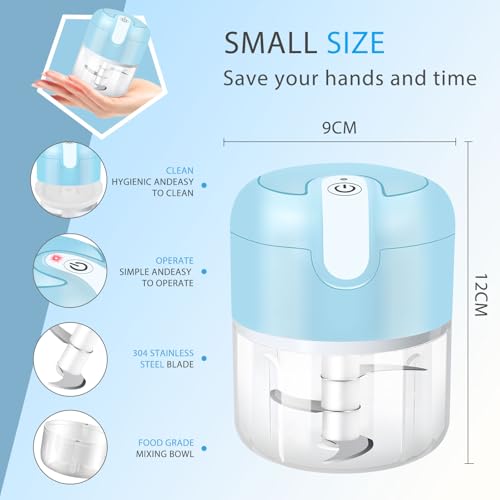 Image of EASYSPEED Electric Garlic Chopper 1Cup, Mini USB Charging Wireless Food Processor with 304 Stainless Steel, 3 Sharp Blades, Portable Kitchen Vegetable Grinder for Onion, Garlic, Ginger, Baby Food