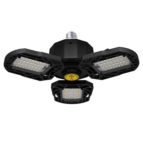 Iwinna LED Garage Light 60W Deformable LED Garage Ceiling Light with 3 Adjustable Panels for Basement Workshop Warehouse