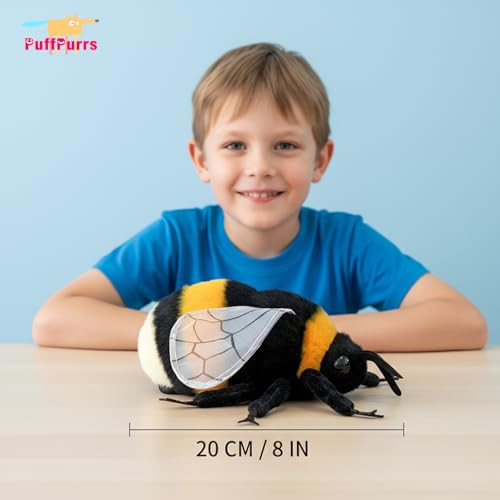 PuffPurrs Lebensechter Hummel-Plüsch, Realistischer Natur-Arbeiter Teddy, Insekten-Plüsch für Wissenschaftsfans, 20 cm