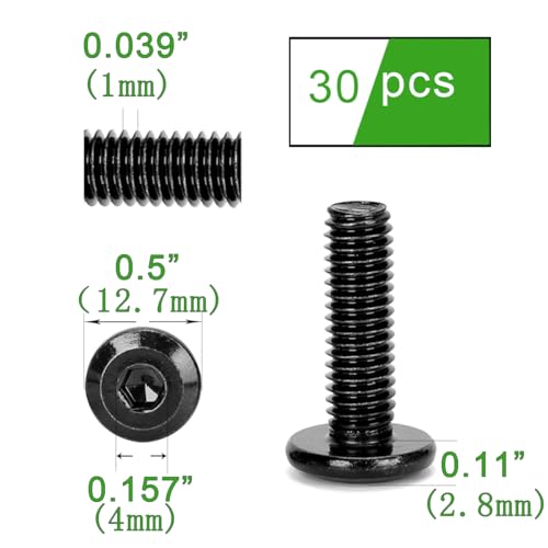 Image of 30pcs M8x20mm x1.25mm Flat Round Head Hex Socket Cap Screws Bolts, 304 Stainless Steel 18-8, Furniture Bolts Full Thread, Black Oxide Finish (M8x20mm)