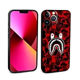 Shark Teeth Case for iPhone 14 Pro Ma Silicone for Women and Men, Cute Soft Camo Shark Face Full Body Protection Shockproof Cover, Compatible with iPhone 14 Pro Max 6.7-Inch Red Camouflage