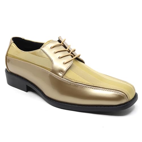 Men's Oxford Lace up Striped Satin Patent Tuxedo Dress Shoes MC-179