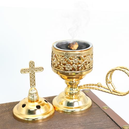 BEYLAB Räuchergefäß, Weihrauchkohle Räucherstäbchenständer, Bakhoor Halter - Ideal für Aromatherapie, Yoga, Spa, Zuhause und Christliche Kirche - Gold